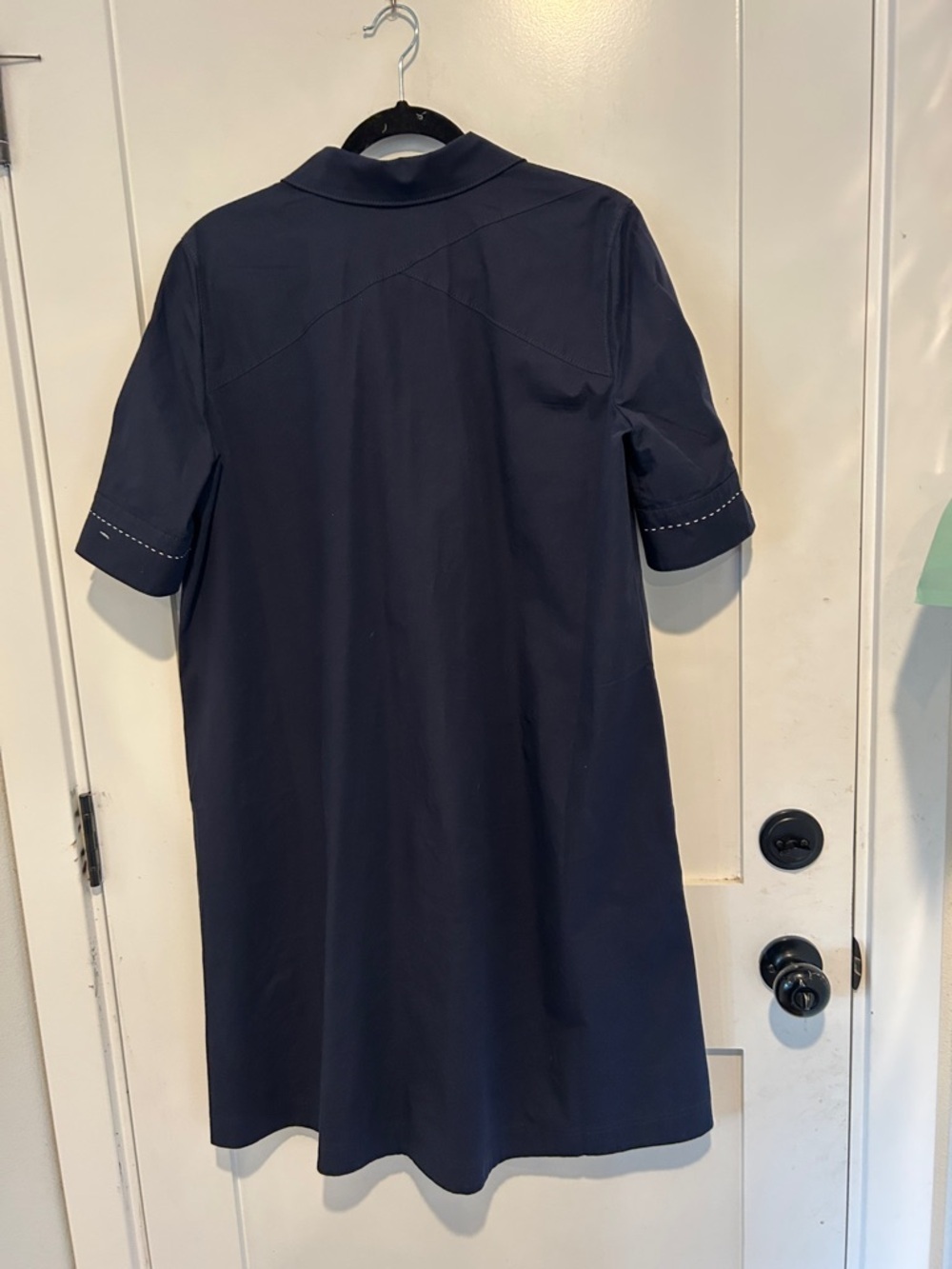 Lafayette 148 New York Navy Short-Sleeve Polo Dress white stitching on sleeve - Picture 2 of 9